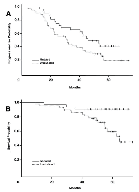 chart: survival by mutation status